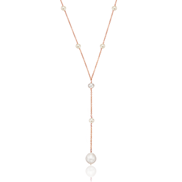 Rose Gold Multi Pearl Lariat Necklace