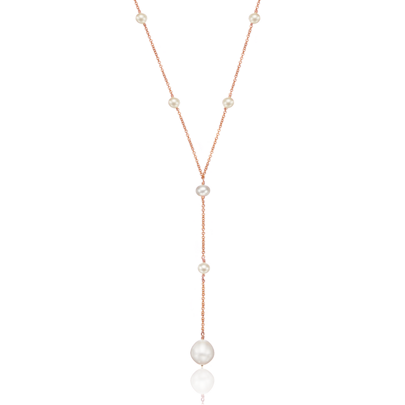 Rose Gold Multi Pearl Lariat Necklace