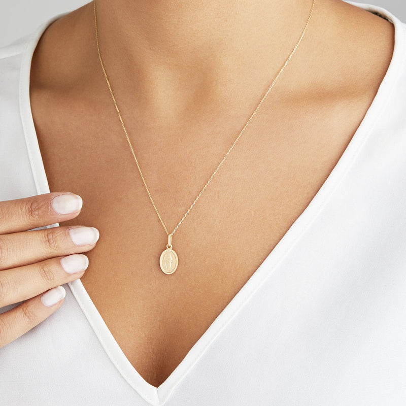 Solid Gold Small Virgin Mary Necklace