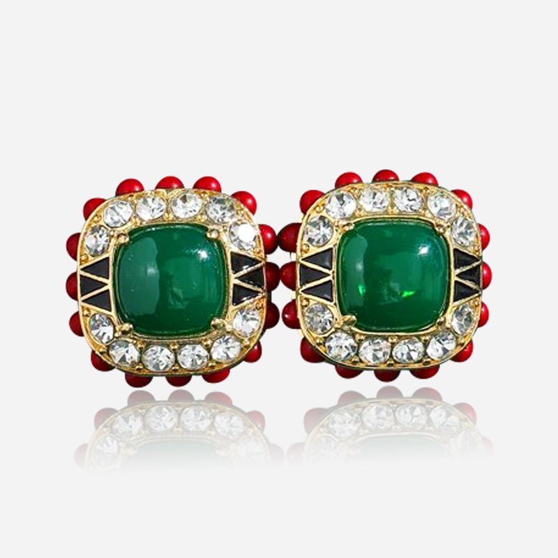 Scarlet Crown Crystal-Style Green Statement Earrings in Gold-Tone