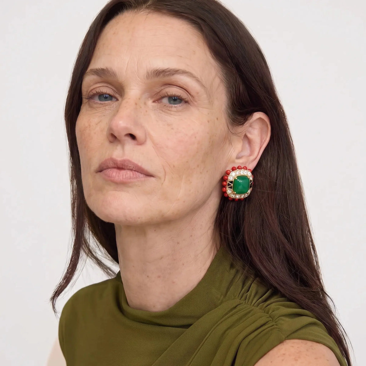Scarlet Crown Crystal-Style Green Statement Earrings in Gold-Tone