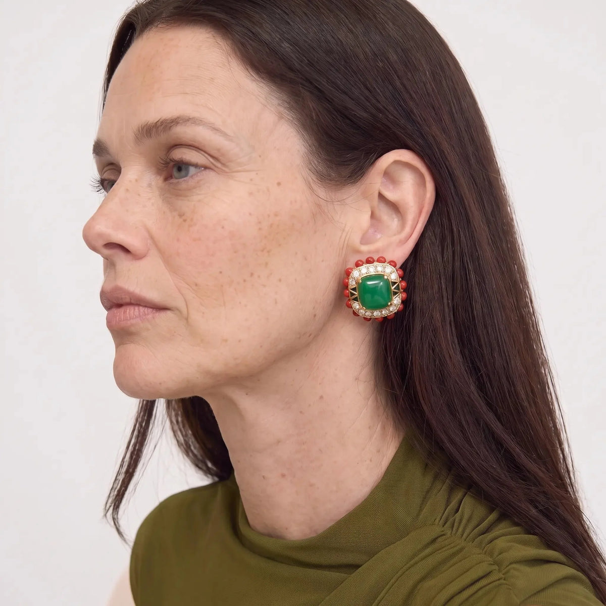 Scarlet Crown Crystal-Style Green Statement Earrings in Gold-Tone