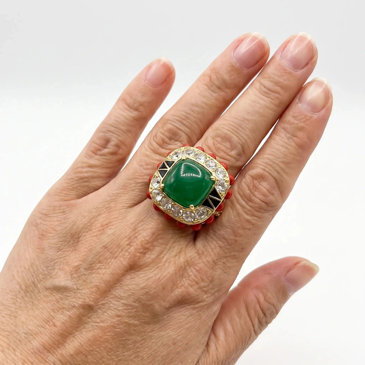 Scarlet Crown Gold-Tone Green Crystal-Style Statement Ring