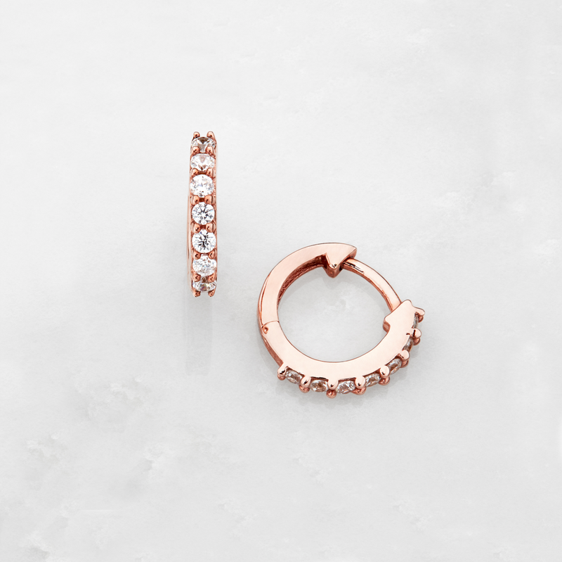 Rose Gold Huggie Pearl Drop Earrings