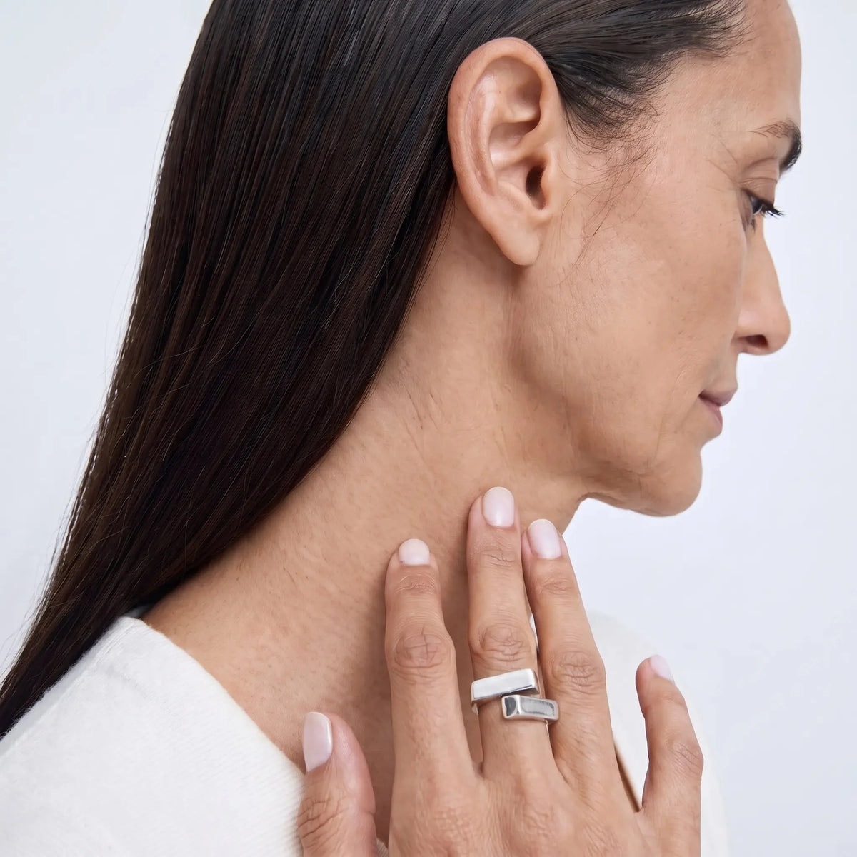 Sculpted Loop Geometric Statement Ring in Silver-Tone