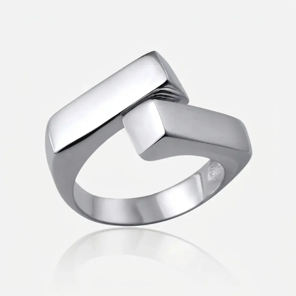 Sculpted Loop Geometric Statement Ring in Silver-Tone