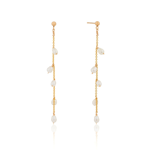Gold Seed Pearl Drop Earrings