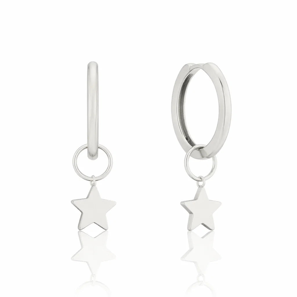 Silver-Tone Tiny Star Hoop Earrings