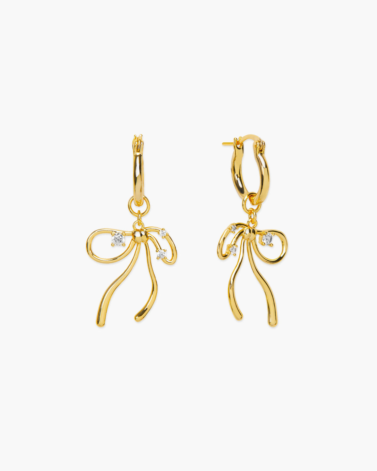 Silver-Tone Bow Drop Hoop Earrings with Blue Crystal-Style Accent Charms