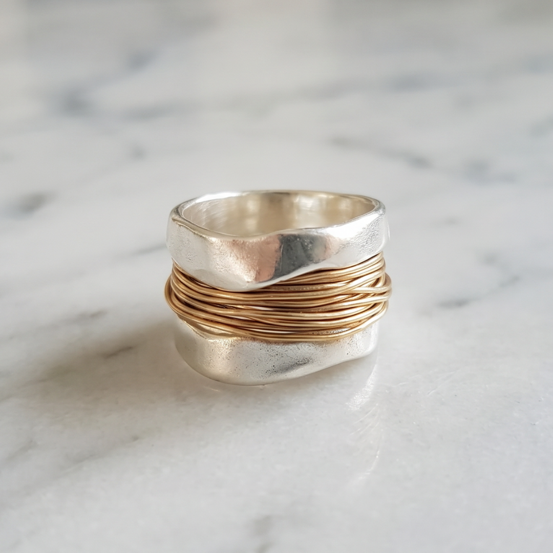 Silver-Tone & Gold-Tone Wrapped Wire Statement Ring