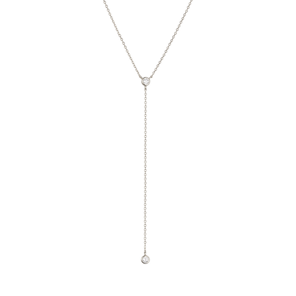 Silver Diamond Style Lariat Necklace