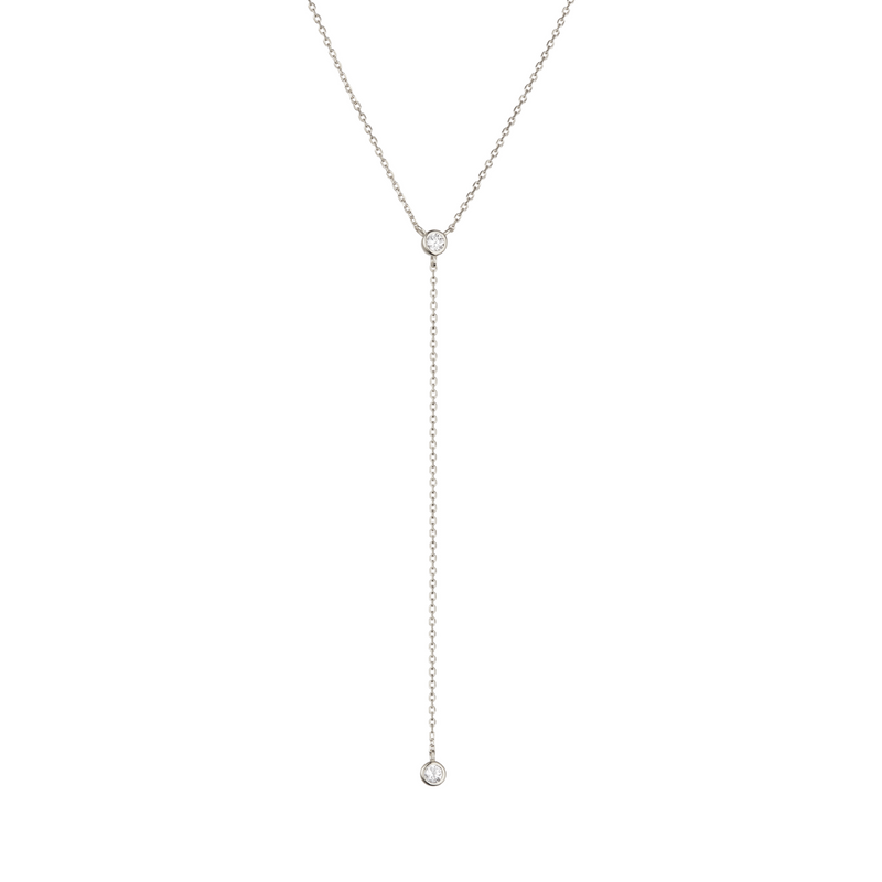 Silver Diamond Style Lariat Necklace