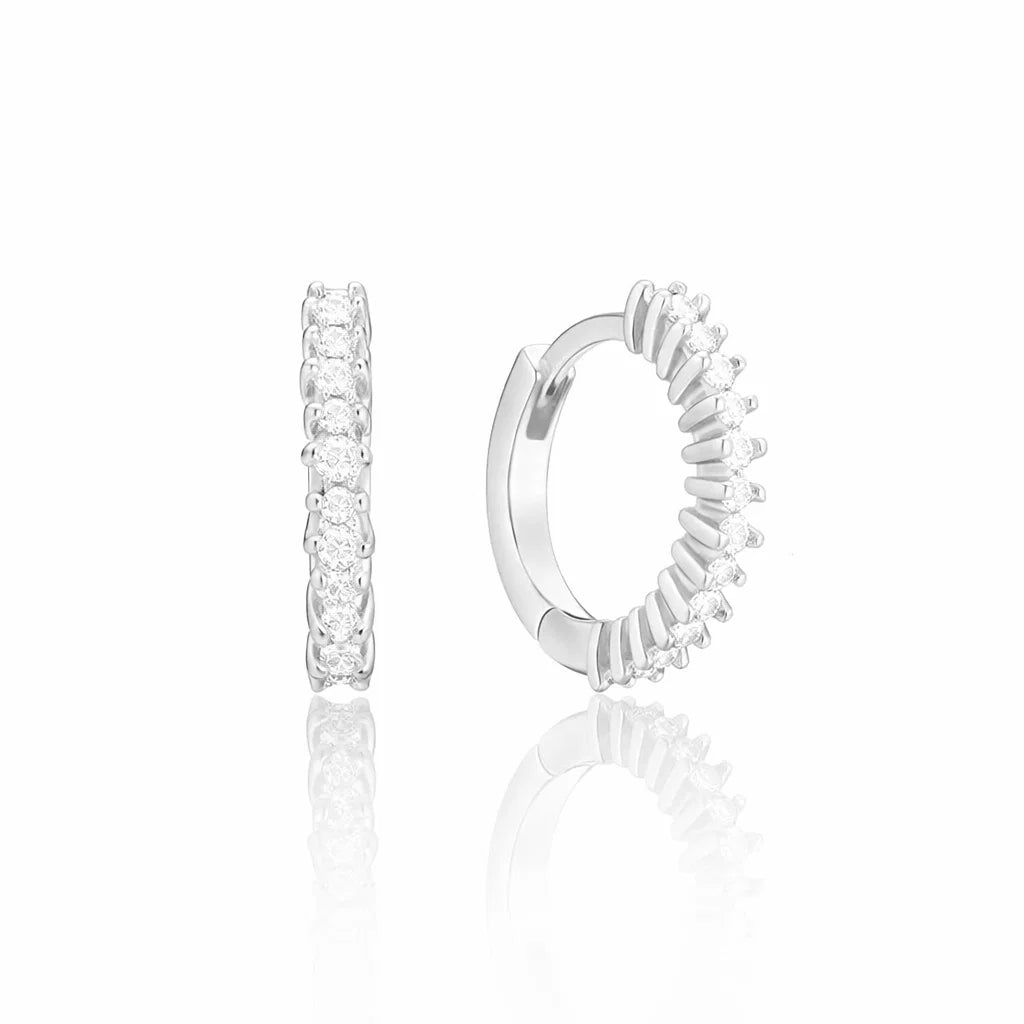 Silver-Tone Thin Crystal-Style Huggie Hoop Earrings