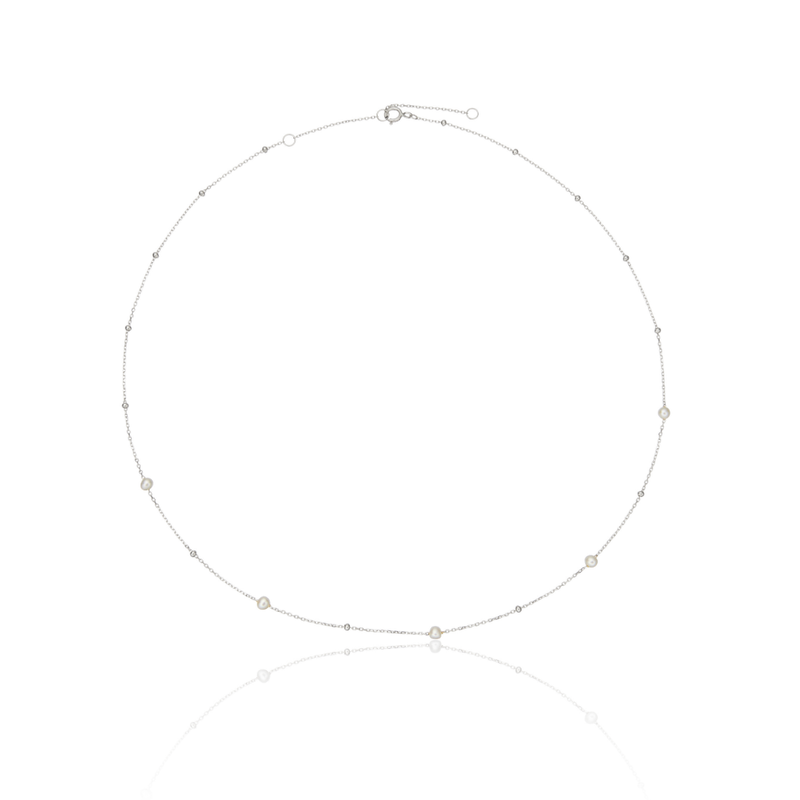 Silver Five Pearl Satellite Necklace