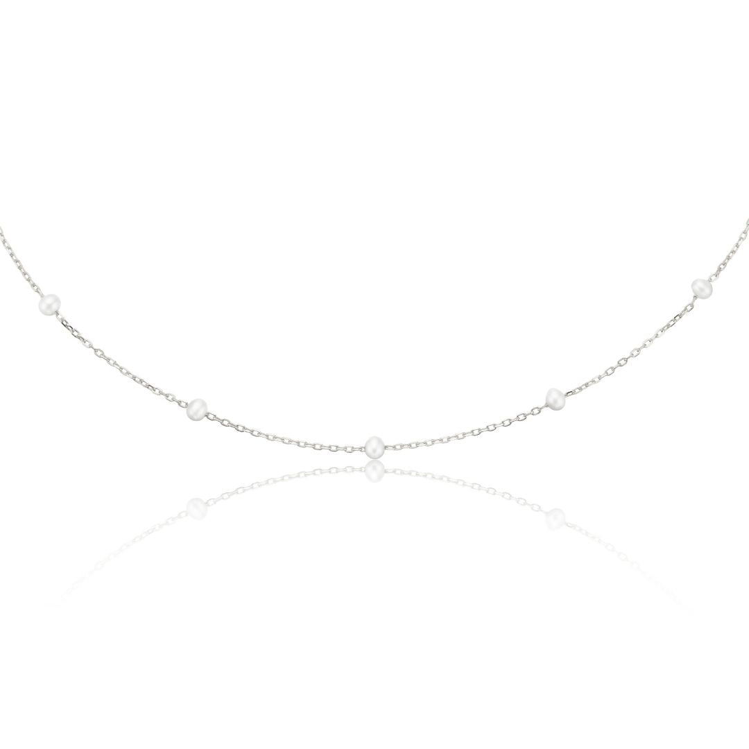 Silver-Tone Five Small Pearl-Style Necklace