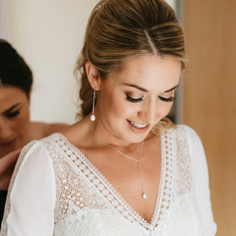 Solid White Gold Large Pearl Lariat Necklace