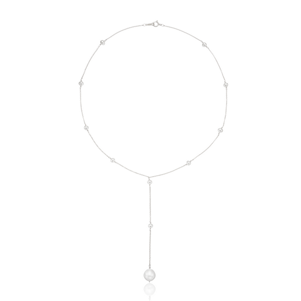 Silver Multi Pearl Lariat Necklace