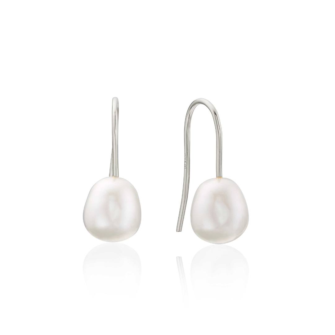 Silver-Tone Pearl-Style Drop Hook Earrings