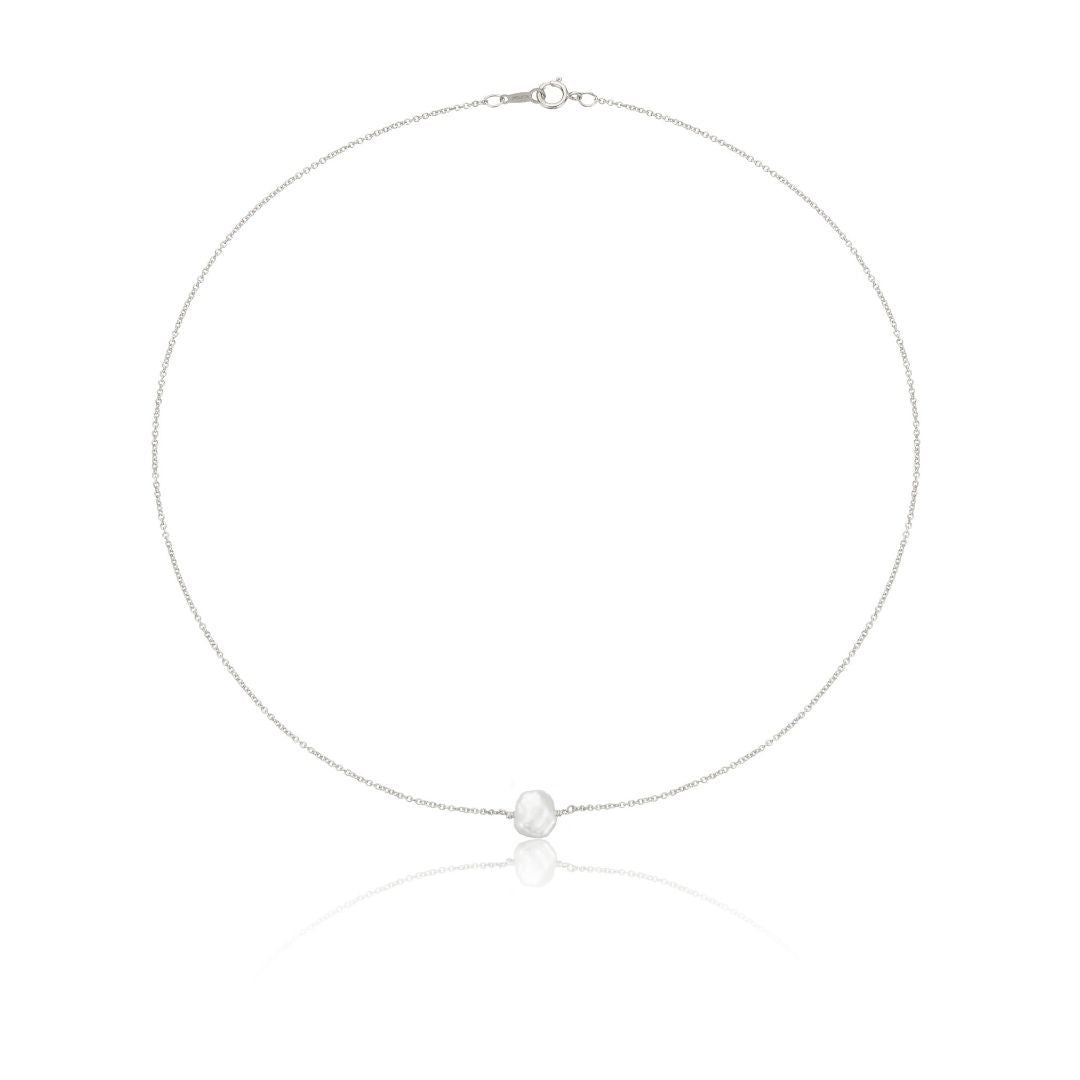 White Gold-Tone Single Pearl-Style Choker Necklace