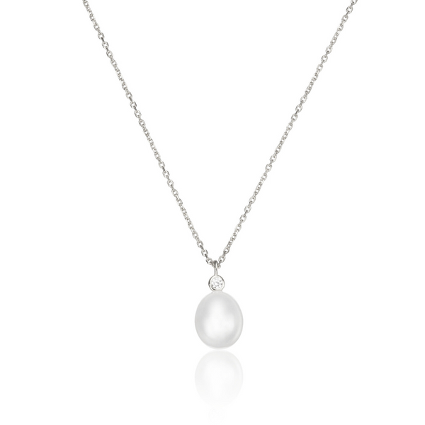 Silver Single Diamond Style Pearl Necklace