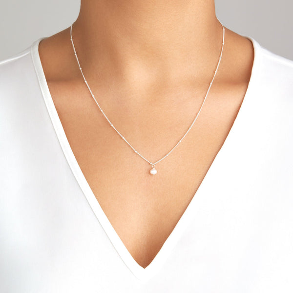 Silver Single Pearl Satellite Necklace