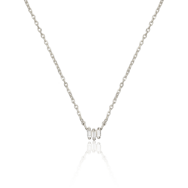 Silver Triple Baguette Diamond Necklace