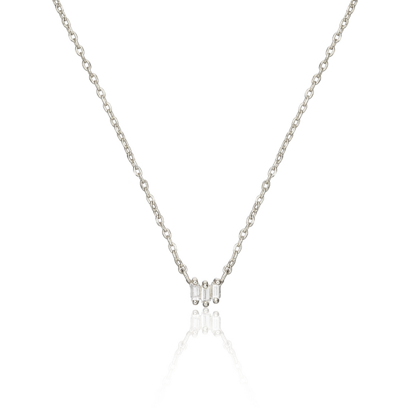 Silver Triple Baguette Diamond Necklace