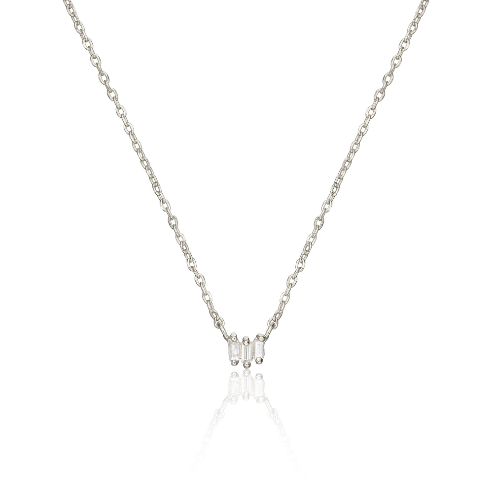 White Gold-Tone Triple Baguette Crystal-Style Necklace