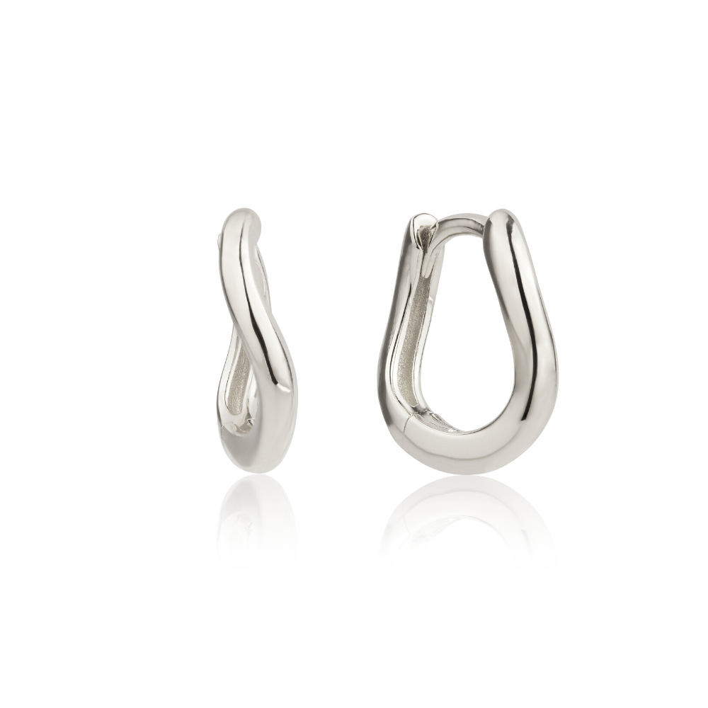 Silver-Tone Wave Huggie Hoop Earrings