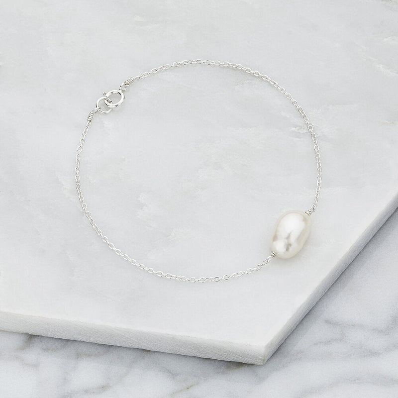 Silver Large Pearl Bracelet