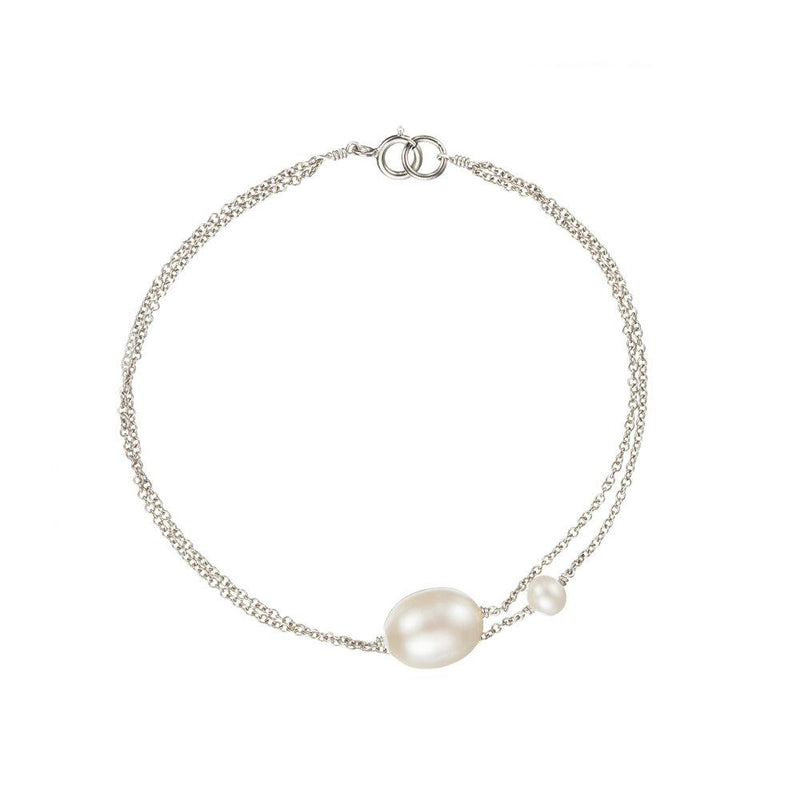 Solid White Gold Layered Large and Small Pearl Bracelet
