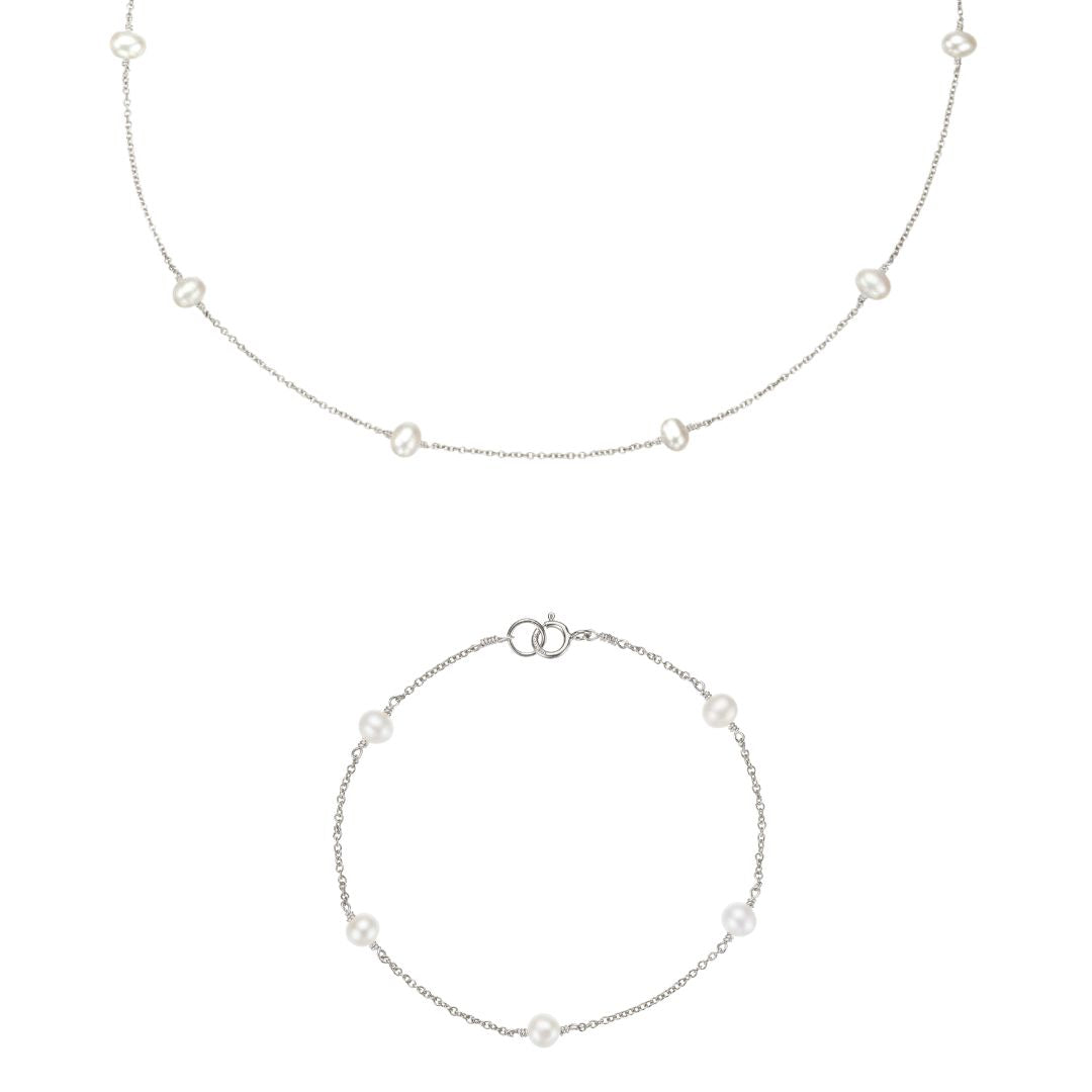 Silver-Tone Ten Pearl-Style Choker and Five Pearl-Style Bracelet Set