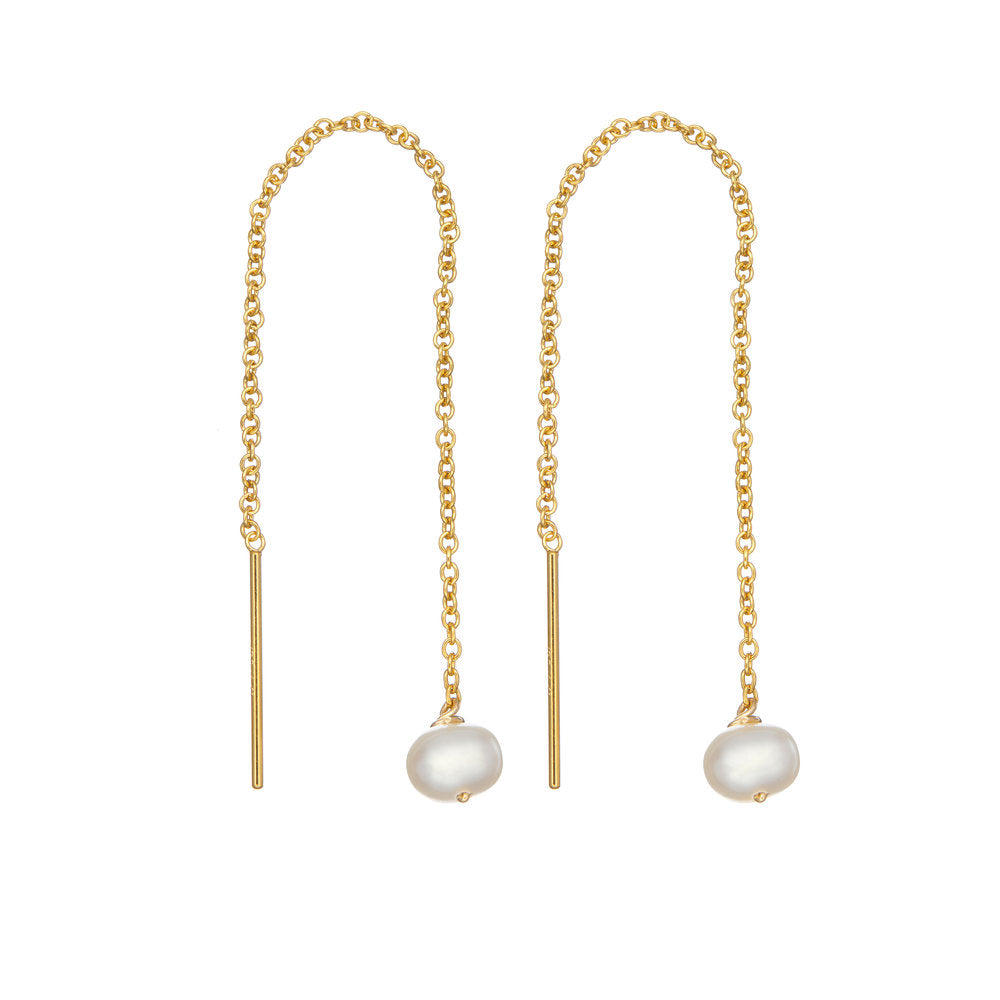Gold Pearl Drop Ear Threaders