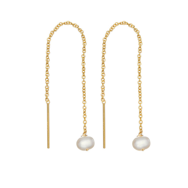 Gold Pearl Drop Ear Threaders