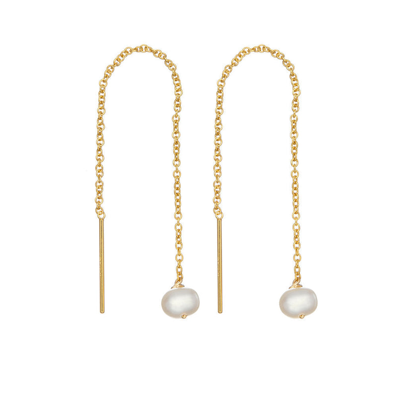 Gold Pearl Drop Ear Threaders