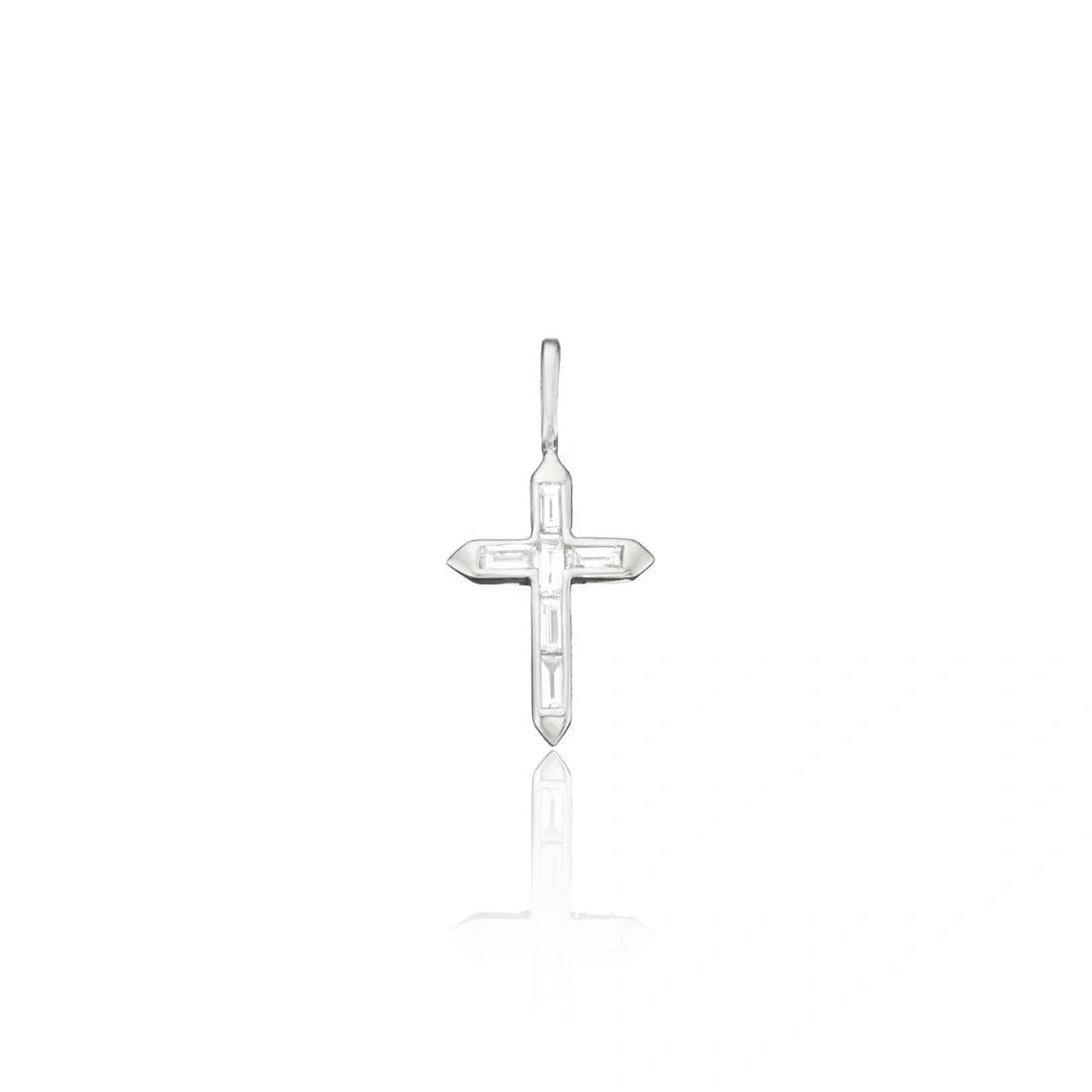 Silver-Tone Crystal-Style Tiny Cross Charm