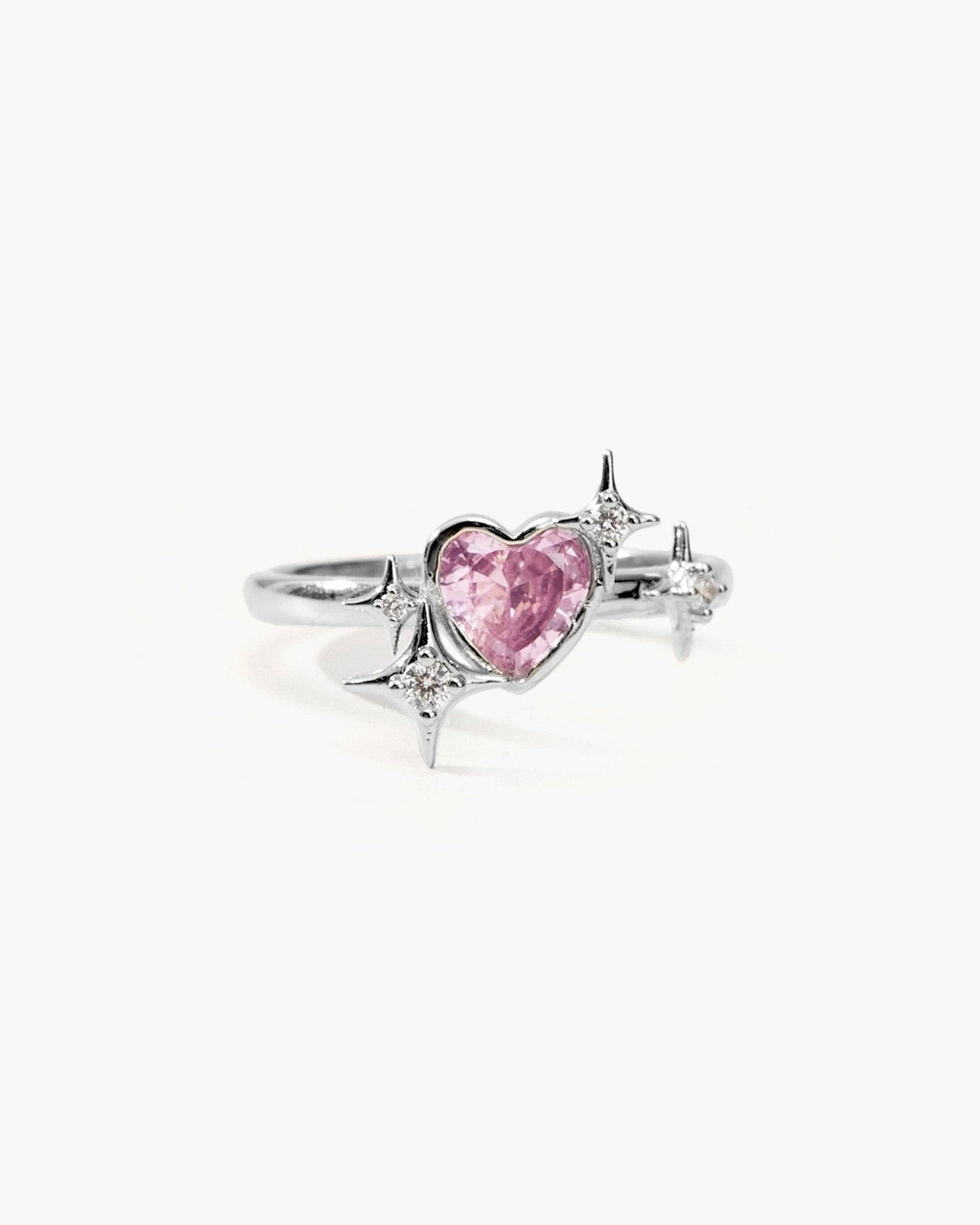 Sparkle Heart Ring with Pink Crystal-Style Accent, Silver-Tone