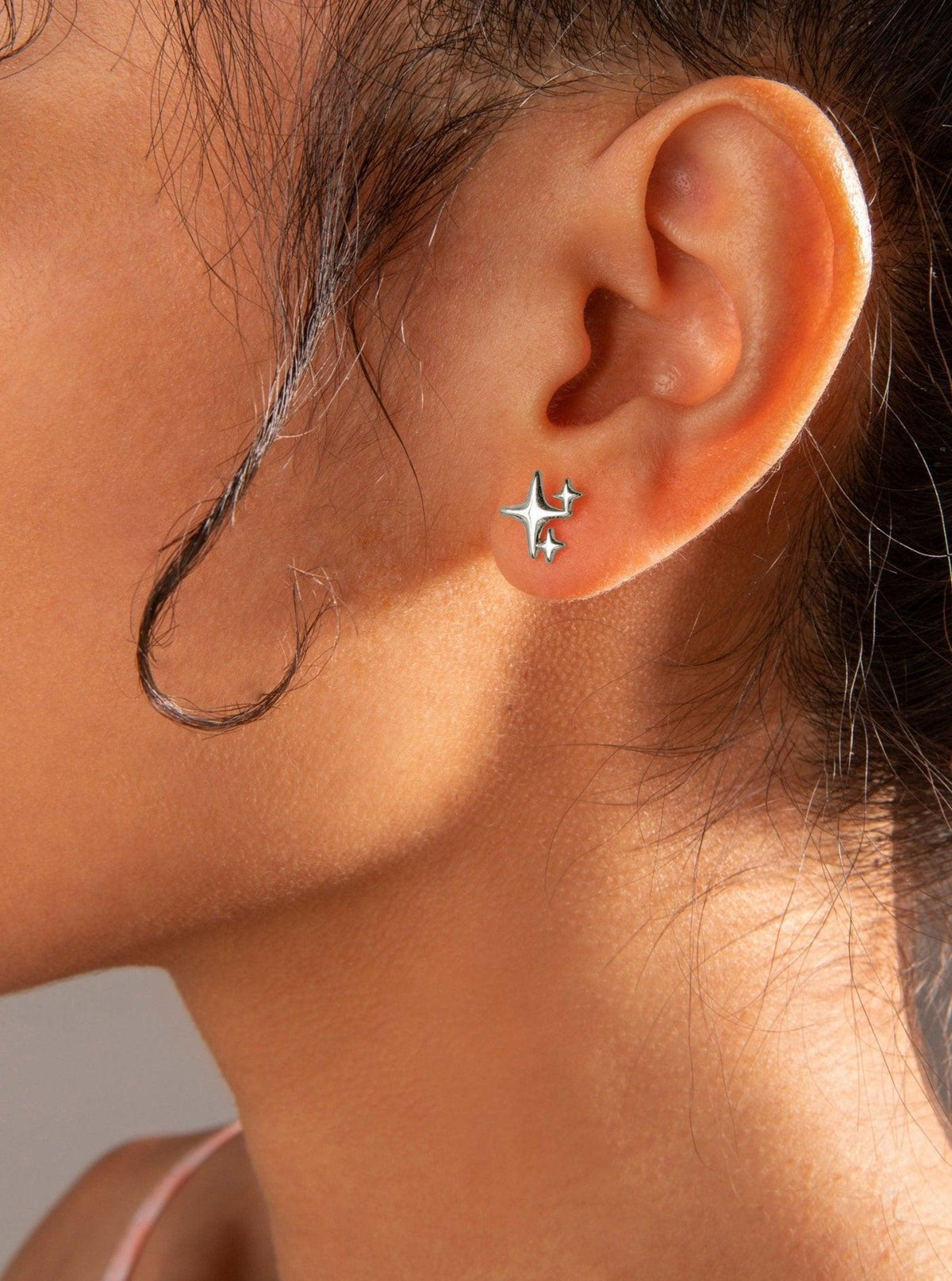 Sparkle Star Stud Earrings, Silver-Tone