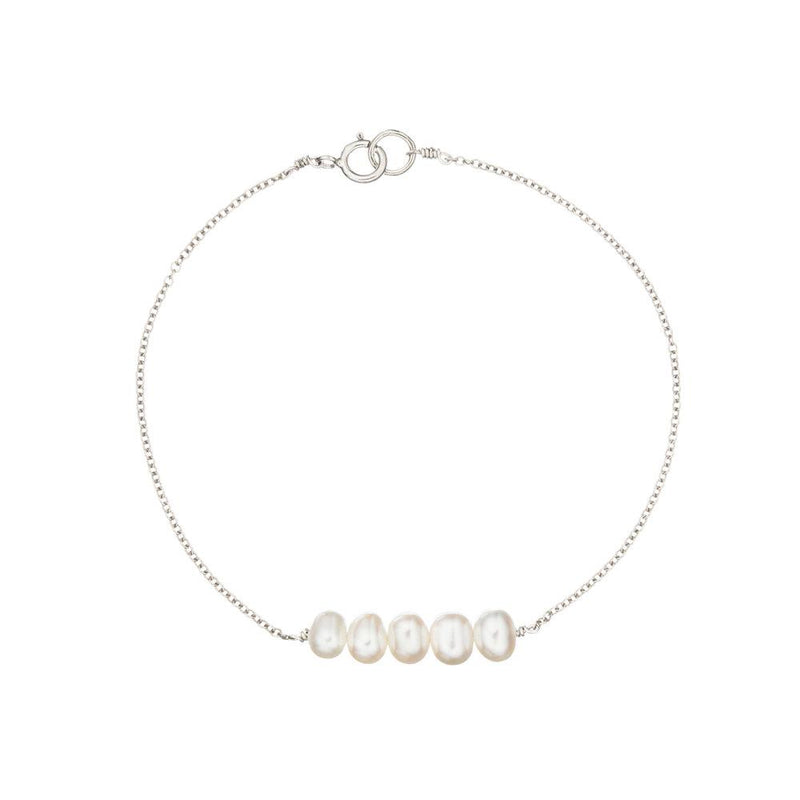 Solid White Gold Pearl Cluster Bracelet