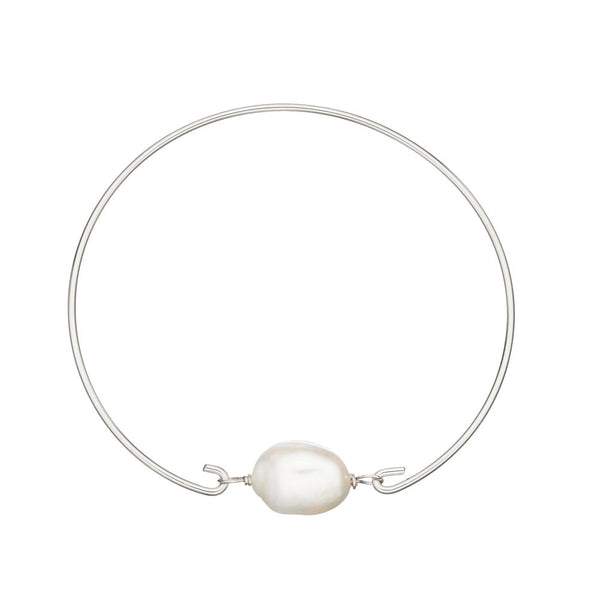Silver Large Pearl Bangle
