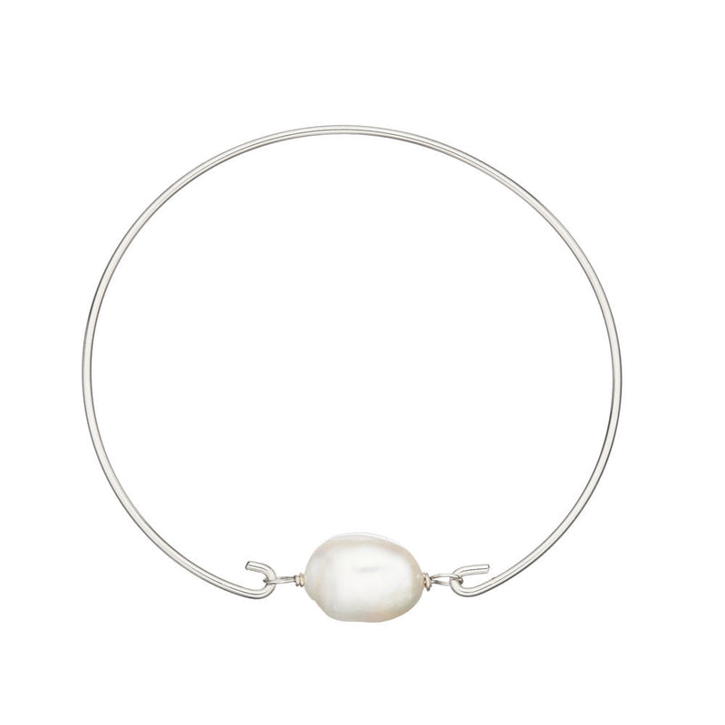 Silver Large Pearl Bangle