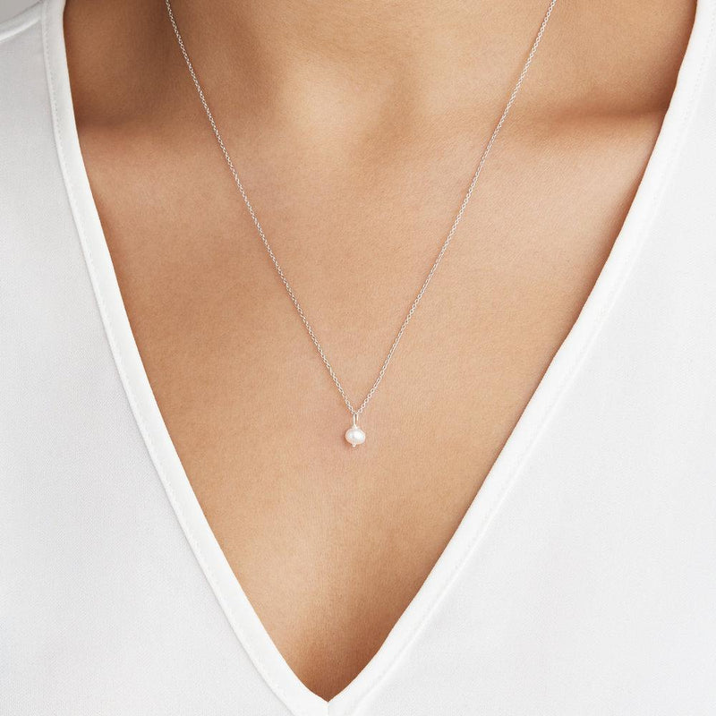 Solid White Gold Single Pearl Necklace