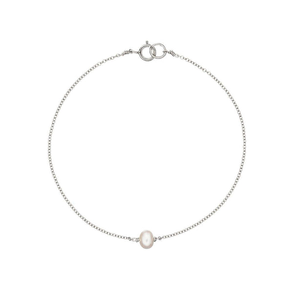 Solid White Gold Single Pearl Bracelet