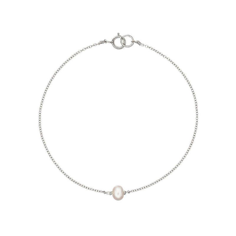 Solid White Gold Single Pearl Bracelet