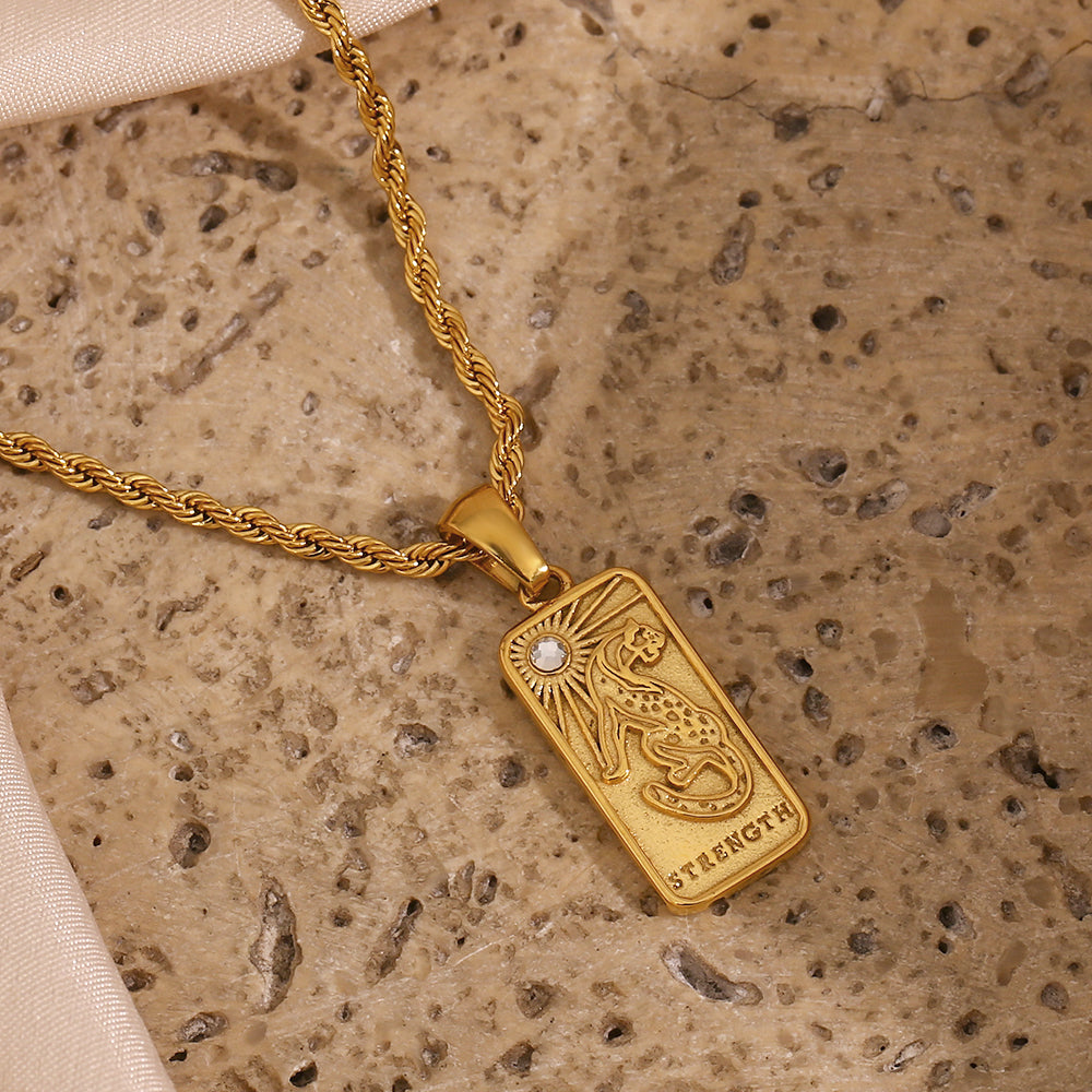 Strength Tarot Card Necklace in Gold-Tone