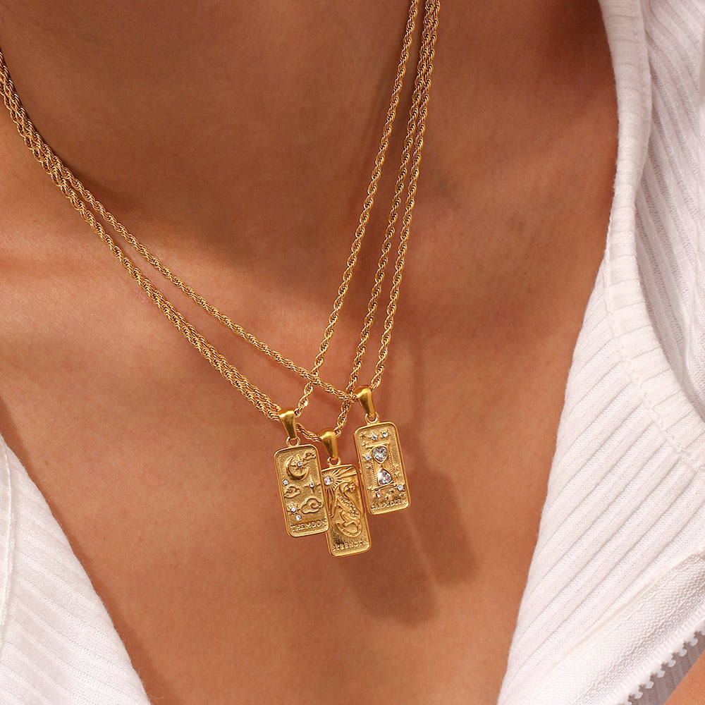 Strength Tarot Card Necklace in Gold-Tone