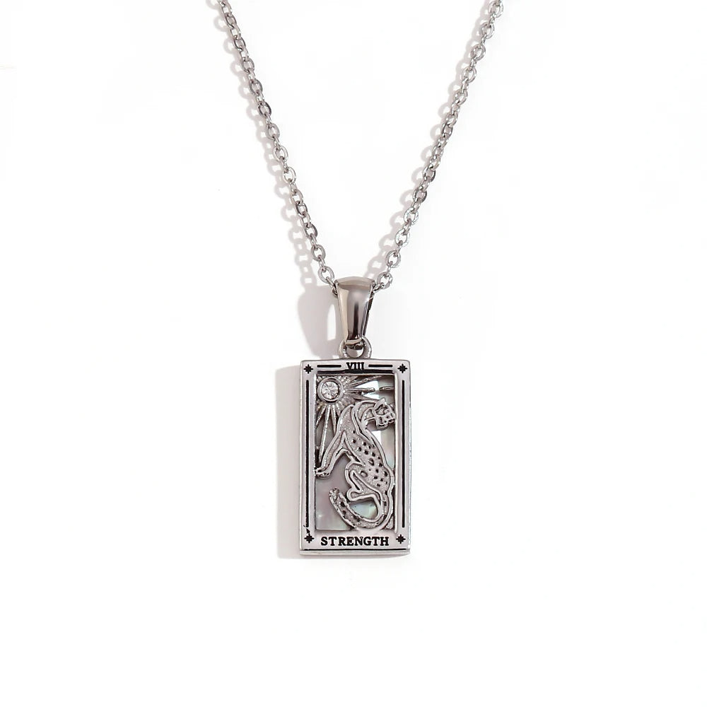 Strength Tarot Card Necklace in Silver-Tone