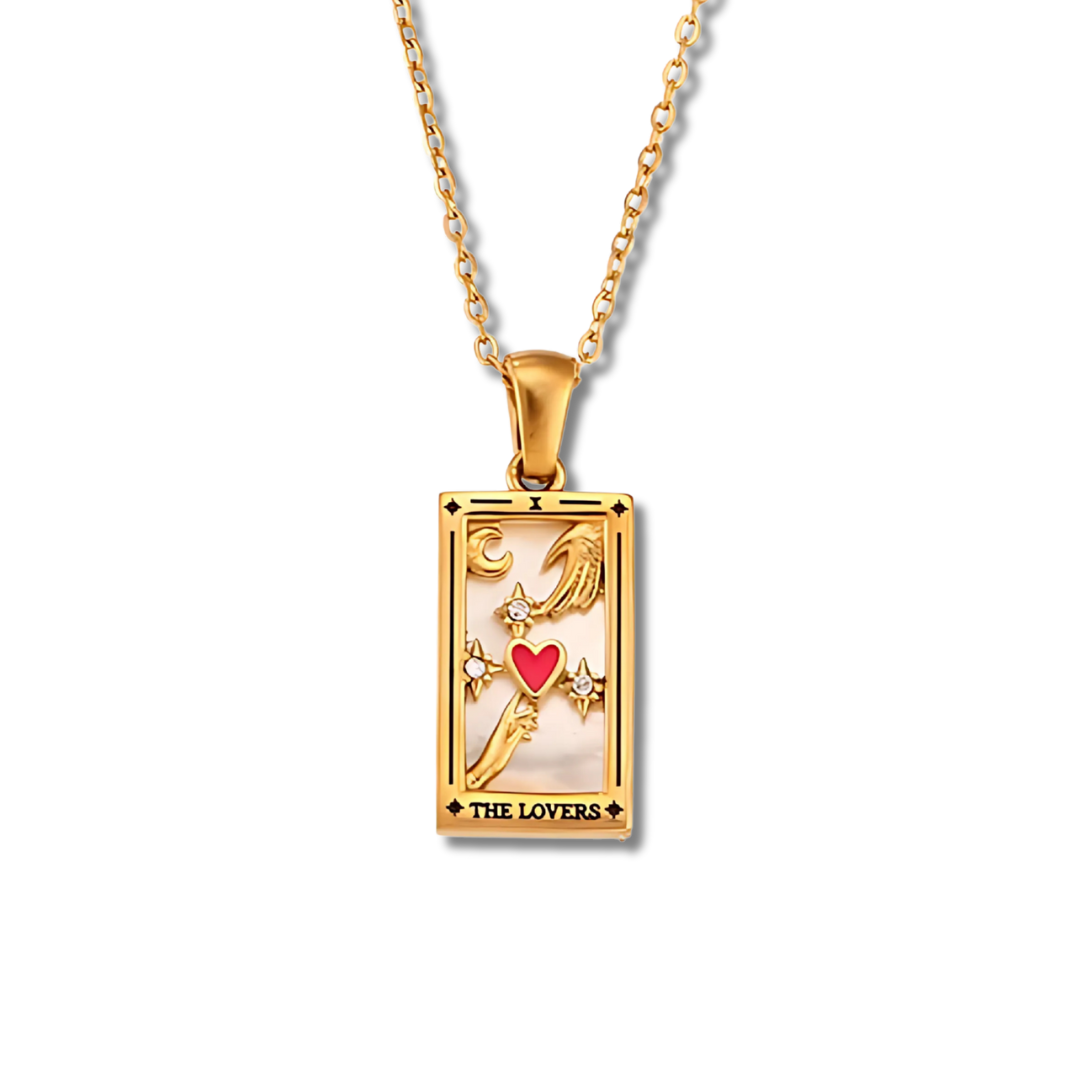 The Lovers Tarot Card Necklace in Gold-Tone