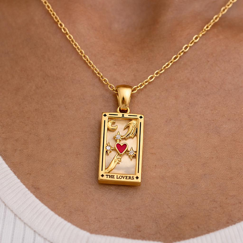 The Lovers Tarot Card Necklace in Gold-Tone