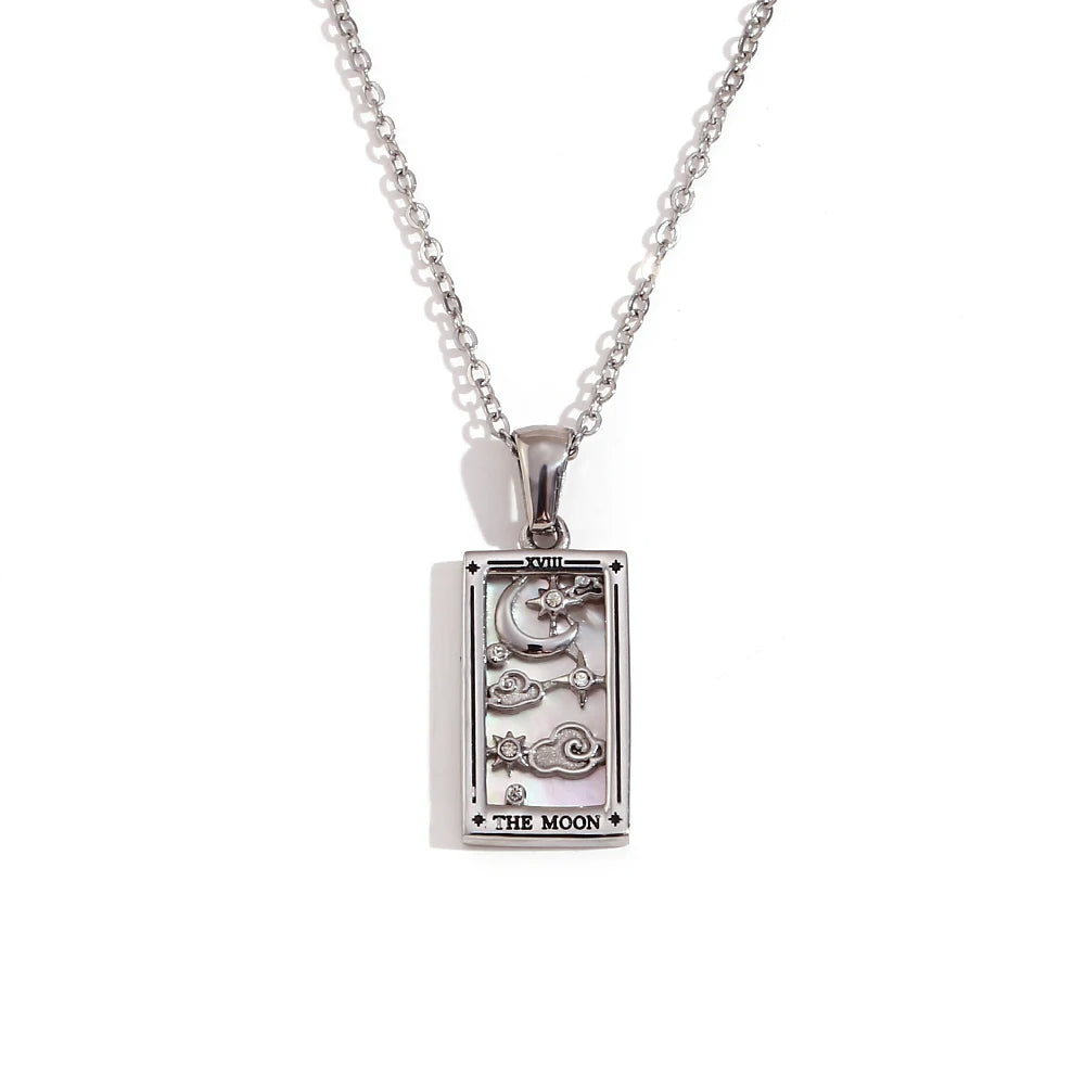 The Moon Tarot Card Necklace in Silver-Tone